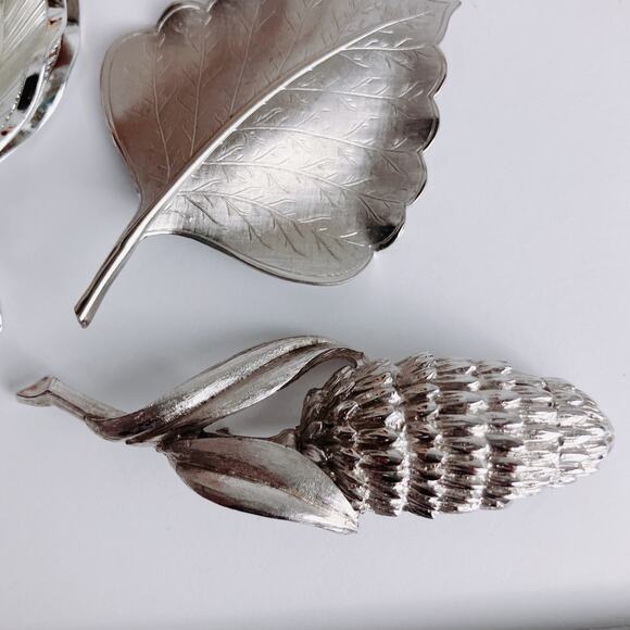 Vintage Signed Pell Brooch Lot Of 3 Mid Century Silver Tone Leaf Pin Jewelry - Picture 5 of 13